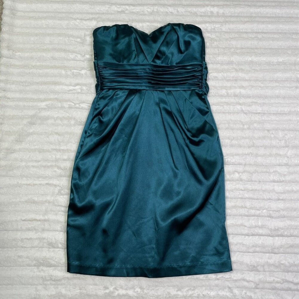 Studio Y from Maurices Green Satin Stretch Dress Size 1 / 2 Small Strapless